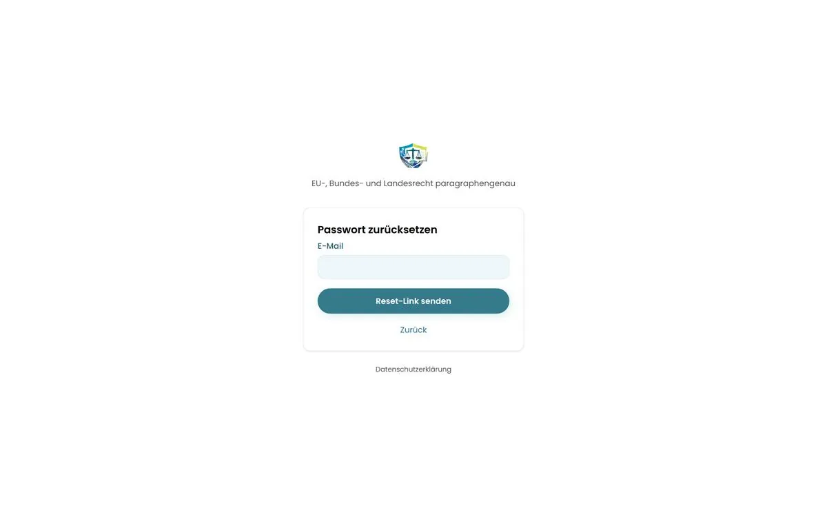 Seite Passwort zurücksetzen mit E-Mail-Feld