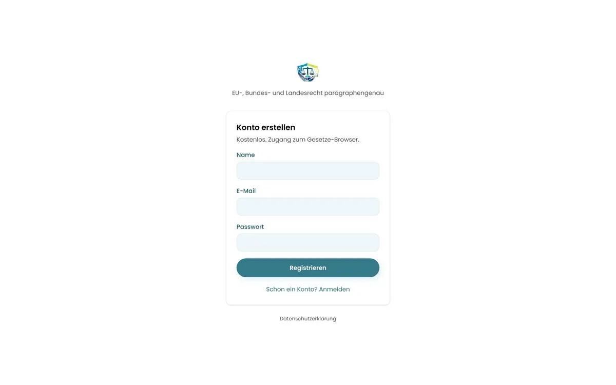 Seite Konto erstellen mit Name, E-Mail und Passwort