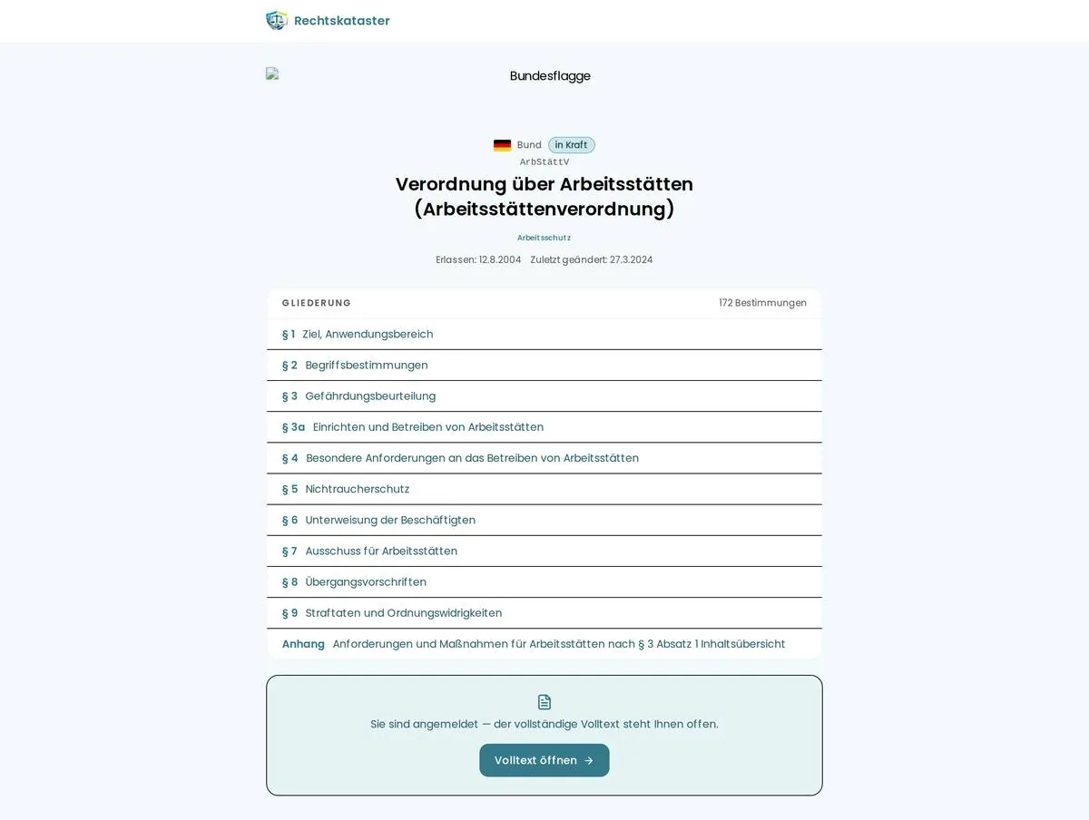 Öffentliche Vorschauseite mit Kopfdaten und Gliederung, ohne Volltext