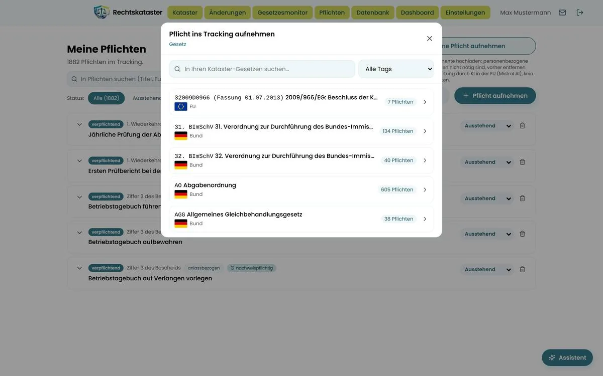 Aufgeklappte Pflicht mit Klartext, Praktikerempfehlung, Feldern und Turnus